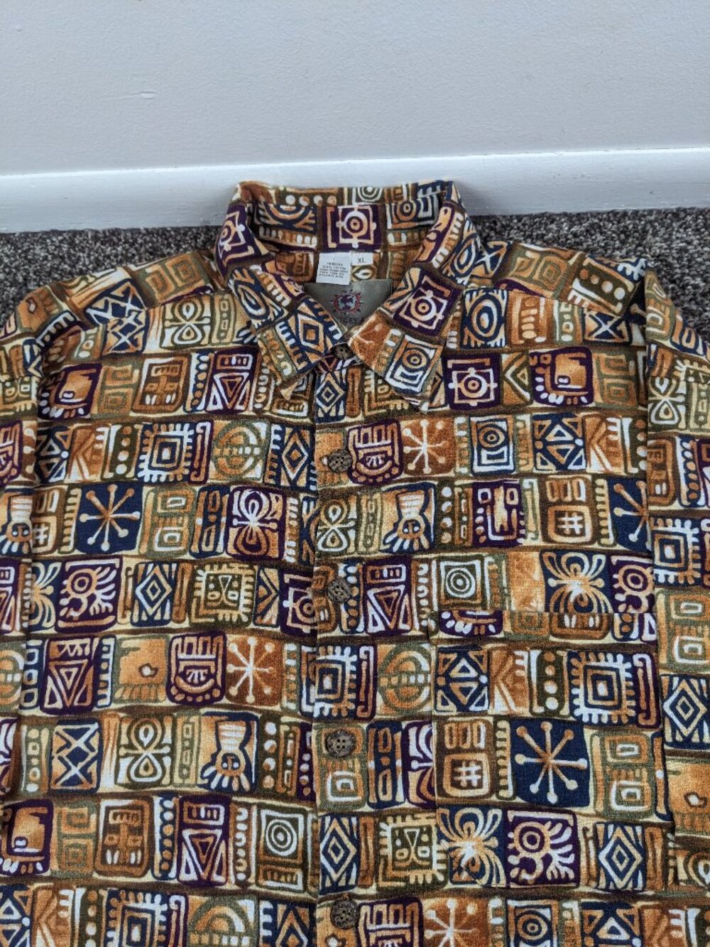Vintage Territory Ahead Shirt Aztec Tiki Southwestern Geometric Button Mens XL